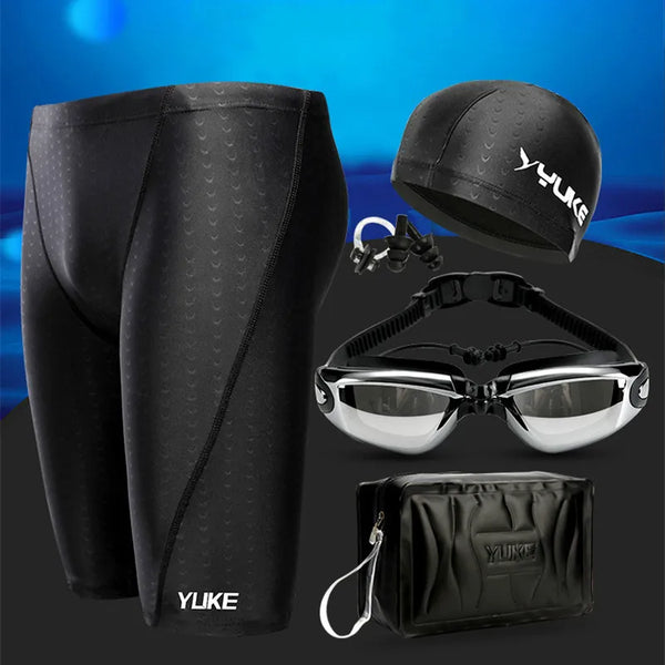 Men Swimming Shorts Waterproof Competition Swim Goggles with Ear-plug Cap Trunks - Sexikinis Swim