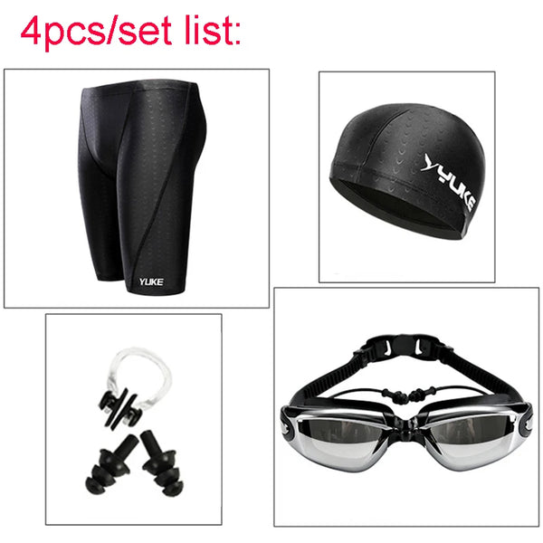 Men Swimming Shorts Waterproof Competition Swim Goggles with Ear-plug Cap Trunks - Sexikinis Swim
