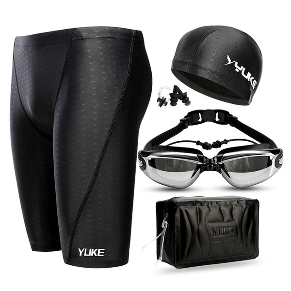 Men Swimming Shorts Waterproof Competition Swim Goggles with Ear-plug Cap Trunks - Sexikinis Swim