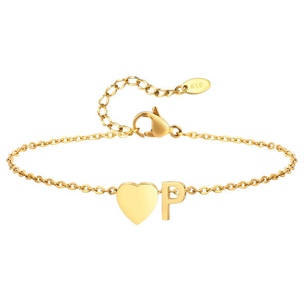 Women Heart Initial Stainless Steel Personalized Anklet Bracelets