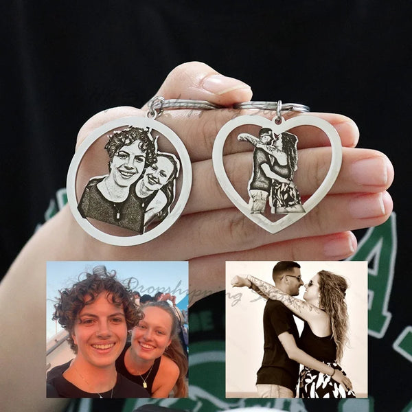 Personalized Couple Engraved Photo key chain Jewelry Gift