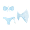 Light blue bikini set with a top and bottom on a white background