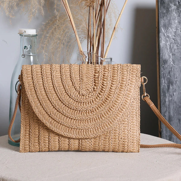 Straw Woven Shoulder CrossbodyBeach Clutch Bag