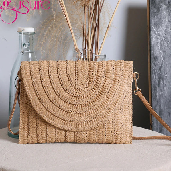 Straw Woven Shoulder CrossbodyBeach Clutch Bag