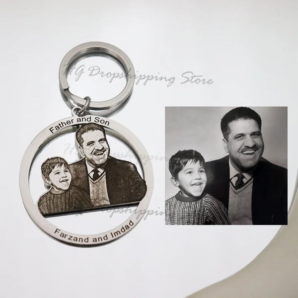 Personalized Couple Engraved Photo key chain Jewelry Gift