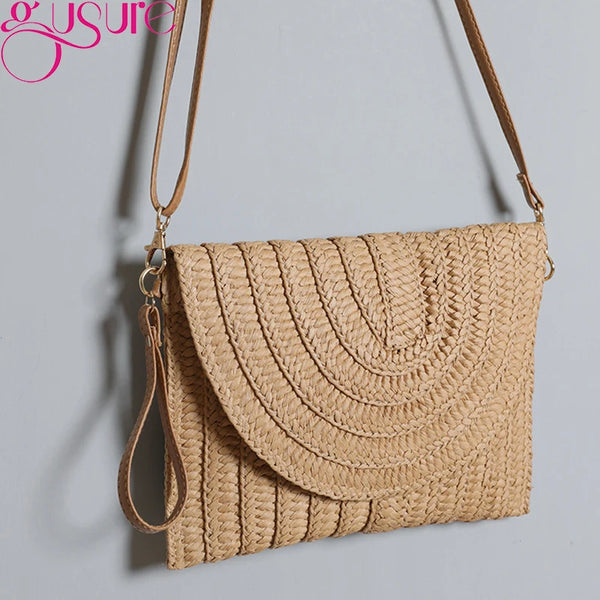 Straw Woven Shoulder CrossbodyBeach Clutch Bag