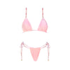Pink bikini set with beaded straps on a white background
