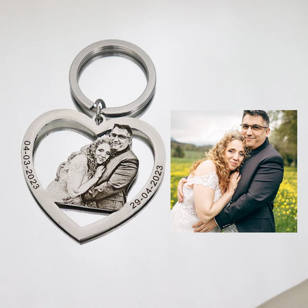 Personalized Couple Engraved Photo key chain Jewelry Gift