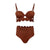 Brown bikini set with scalloped edges on a white background