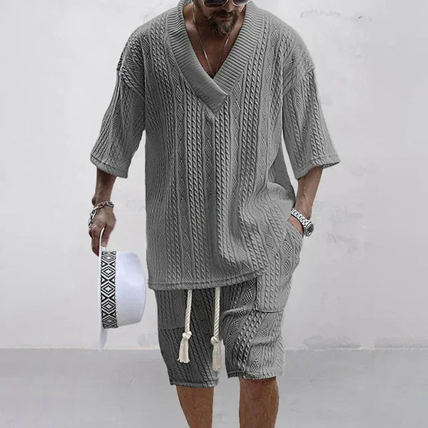 Men Casual Knitted Two Piece Shorts Summer set