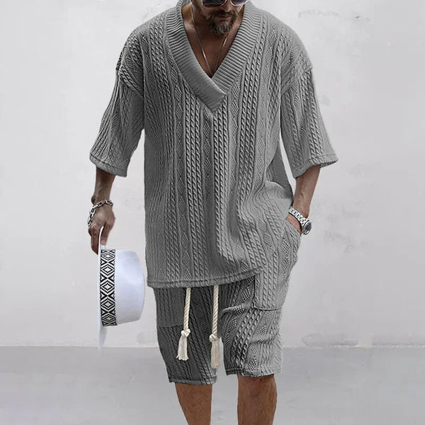 Men Casual Knitted Two Piece Shorts Summer set