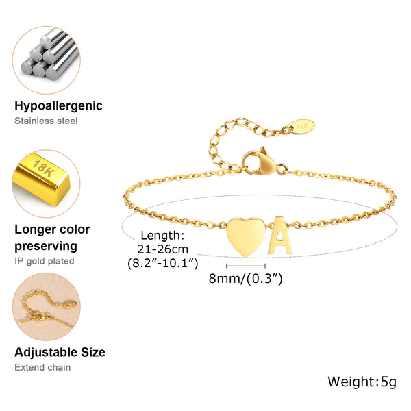 Women Heart Initial Stainless Steel Personalized Anklet Bracelets