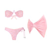 Pink bikini set with floral details on a white background