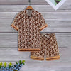 Men's Casual 2-Piece Shirt and Shorts Set, Plus Size Letter Print Button Down Vacation Outfit