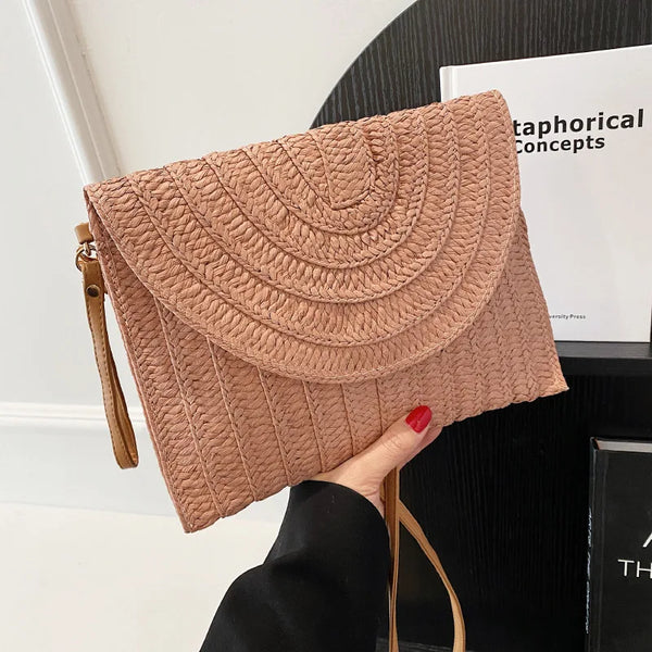 Straw Woven Shoulder CrossbodyBeach Clutch Bag