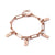 Rose gold chain bracelet with name tags on a white background