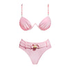 Pink bikini set with a bow detail on a white background