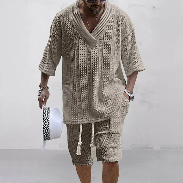 Men Casual Knitted Two Piece Shorts Summer set