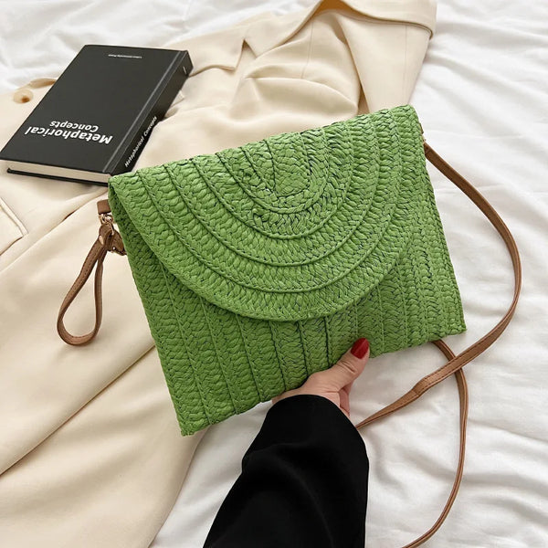Straw Woven Shoulder CrossbodyBeach Clutch Bag
