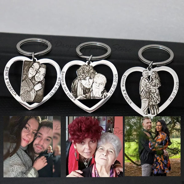 Personalized Couple Engraved Photo key chain Jewelry Gift