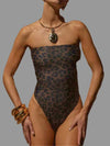 Leopard Printed Bandeau Women One Piece Swimsuit