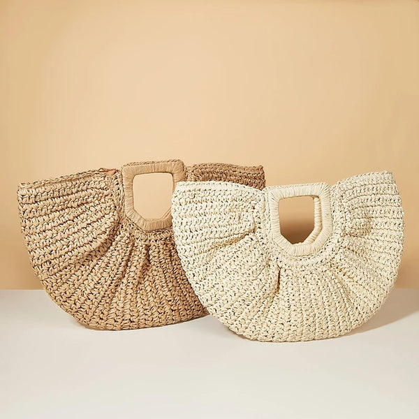 Half Moon Design BasketBeach Straw Bag