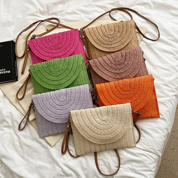 Straw Woven Shoulder CrossbodyBeach Clutch Bag
