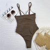 Tan girl Cross Bandage one piece swimsuit