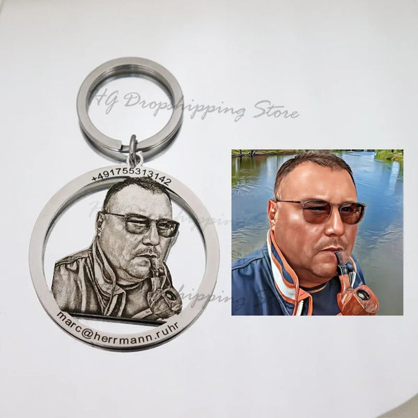 Personalized Couple Engraved Photo key chain Jewelry Gift