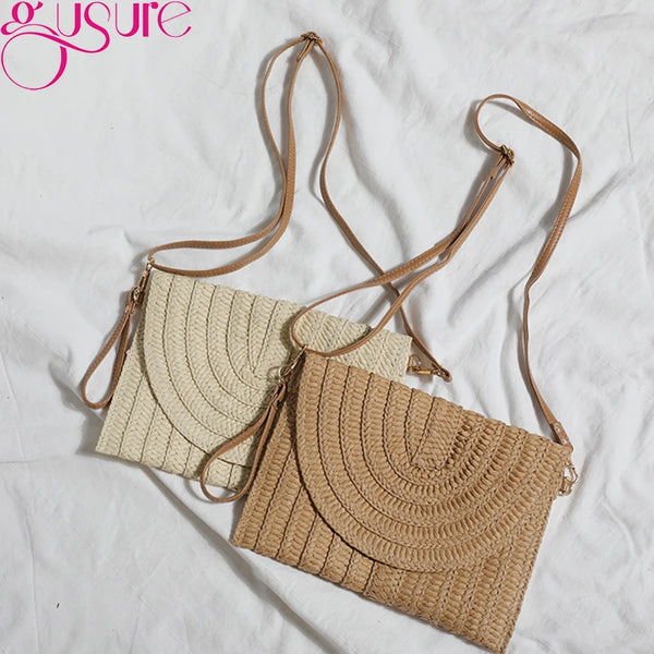 Straw Woven Shoulder CrossbodyBeach Clutch Bag
