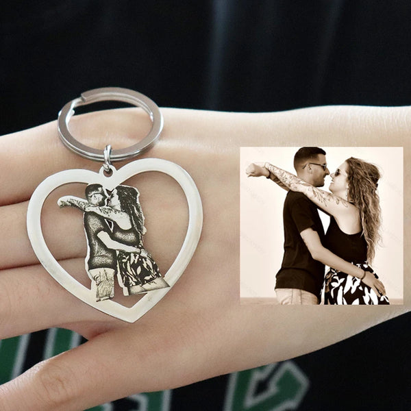 Personalized Couple Engraved Photo key chain Jewelry Gift