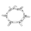 Silver bracelet with name tags on a white background