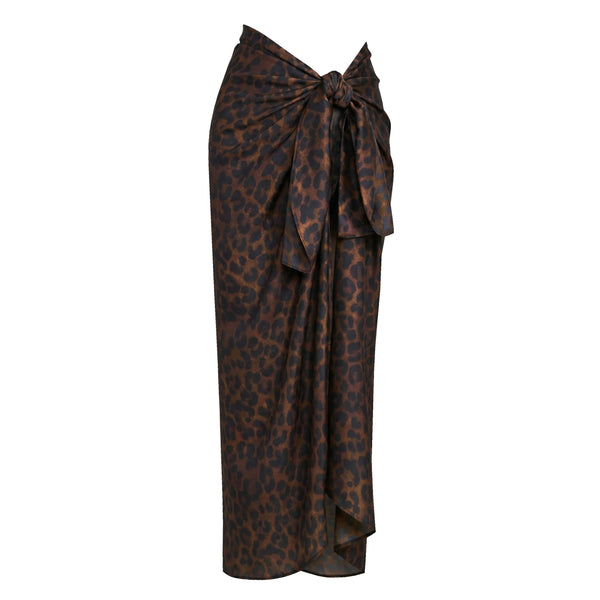 Leopard print skirt with a knot detail on a white background