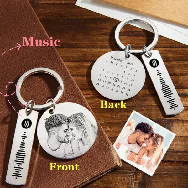 Calendar Custom Photo KeyChain Spotify Code Stainless Personalized Date Engraved Musical Memorial Gift - Sexikinis Swim