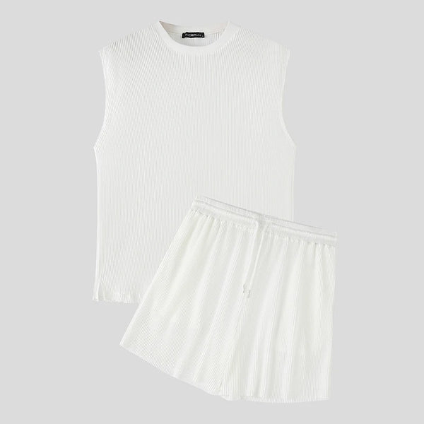 Summer Izzy Pleated Sleeveless Tank men beach shorts set