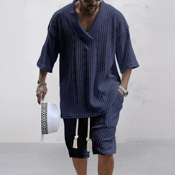 Men Casual Knitted Two Piece Shorts Summer set