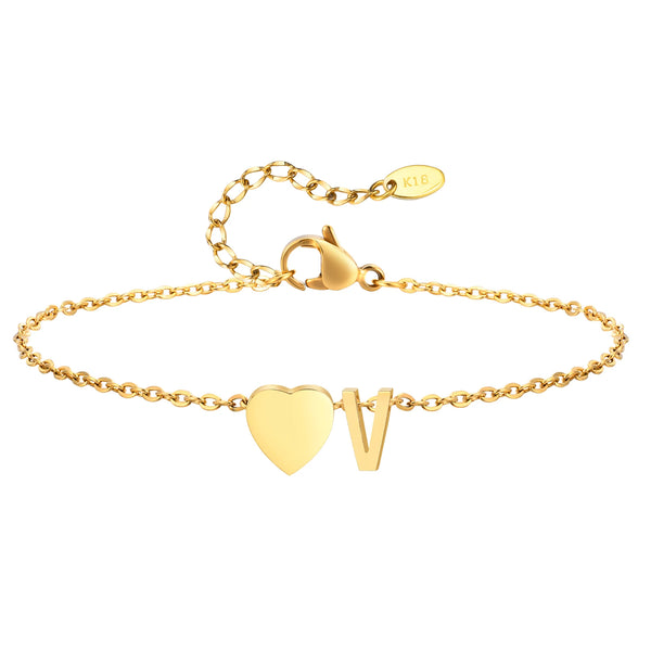 Women Heart Initial Stainless Steel Personalized Anklet Bracelets