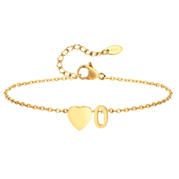 Women Heart Initial Stainless Steel Personalized Anklet Bracelets