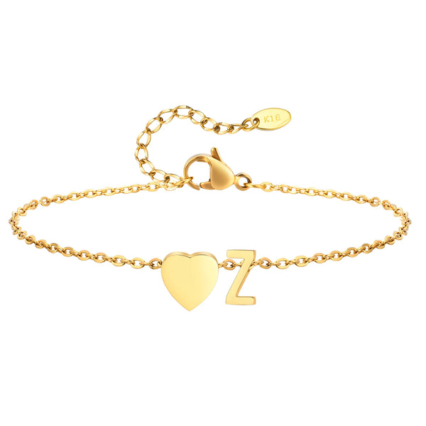 Women Heart Initial Stainless Steel Personalized Anklet Bracelets