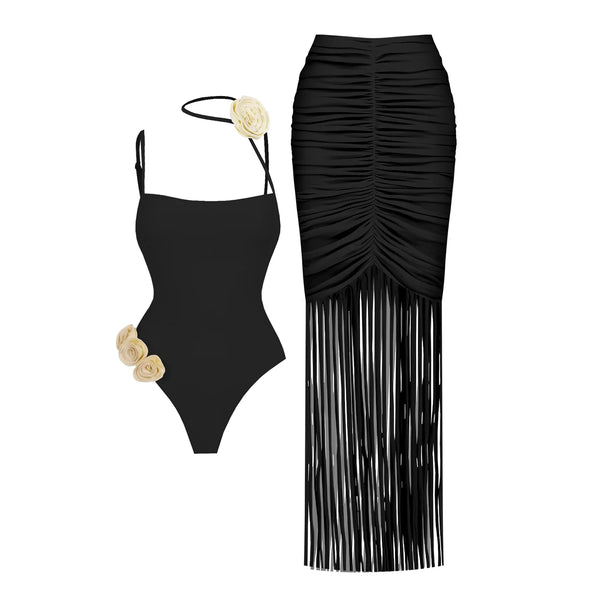 White Flower One Piece Swimsuit