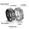 Two silver chain rings with text labels on a white background