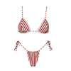 Red and white striped bikini set on a white background