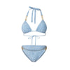 Light blue bikini set with gold accents on a white background
