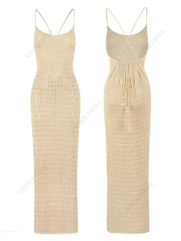 Comfortable & trendy KnittedCut Out Tassel Spaghetti Strap Bodycon Cover up