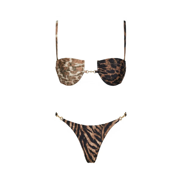 Animal print bikini set on a white background