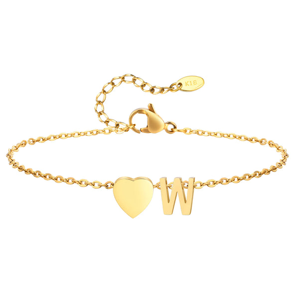 Women Heart Initial Stainless Steel Personalized Anklet Bracelets