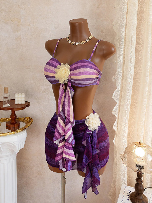 Girly purple three piece swimsuit