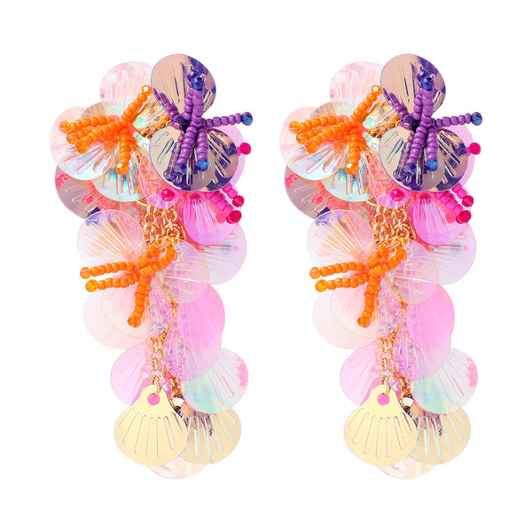 Colorful Shiny Large Shell Earrings - Sexikinis Swim