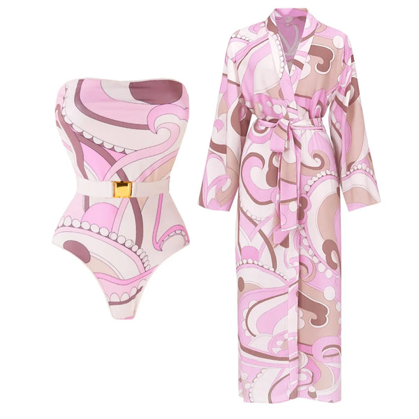 High fashion vintage one piece swimsuit with cover up