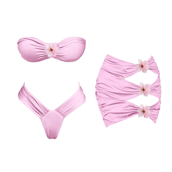 Nitty flower two piece swimsuit with Mini Skirt